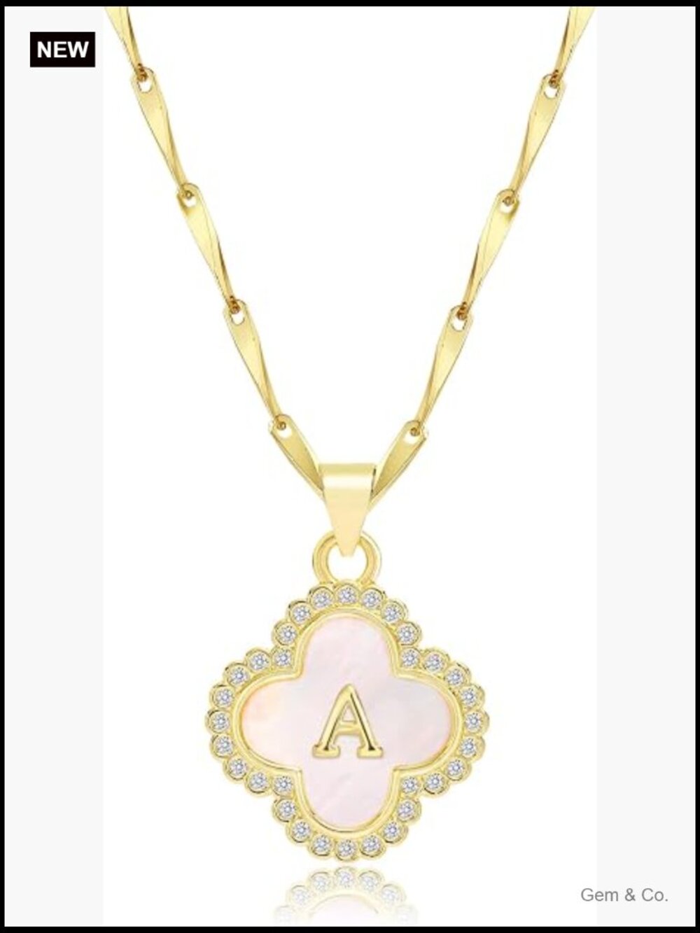 14K Gold Plated Four Leaf Clover Pendant Necklace with Optional Initial Charm